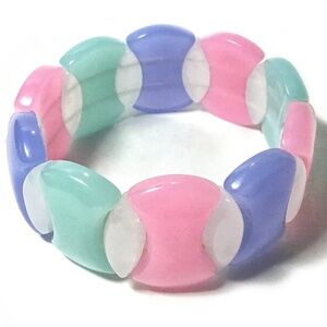 Vintage Multicolor Pastel Plastic Jigsaw Stretchy Bracelet